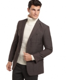 This classic sport coat from Perry Ellis should be a staple of every man's wardrobe. It's perfect for formal and semi-casual looks. This classic sport coat from Perry Ellis should be a staple of every man's wardrobe. It's perfect for formal and semi-casual looks.