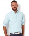 Button up your wardrobe with the perfect finishing touch-a thinly striped long sleeve shirt from Nautica.