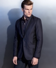 With an edgy, two-tone design, this color-blocked blazer from INC International Concepts is a modern take on menswear. With an edgy, two-tone design, this color-blocked blazer from INC International Concepts is a modern take on menswear.