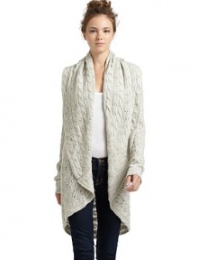 THE LOOKMedium-weight cashmere pointelle knitShawl collarDraped open frontLong sleeves with scallop cuffsCocoon silhouetteTHE FITAbout 30 from shoulder to hemTHE MATERIALCashmereCARE & ORIGINDry cleanImportedModel shown is 5'8 (173cm) wearing US size Small. 