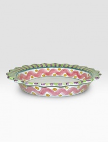 Pure American charm, handcrafted and individually painted by master ceramics artisans in an array of stripes, squiggles and spots. For an especially one-of-a kind touch, each piece bears the hand-placed stamps of the artisans who created it. Dishwasher- and microwave-safe 12 outer diameter; 2 high Made in USA Pure American charm, handcrafted and individually painted by master ceramics artisans in an array of stripes, squiggles and spots. For an especially one-of-a kind touch, each piece bears the hand-placed stamps of the artisans who created it. Dishwasher- and microwave-safe 12 outer diameter; 2 high Made in USA