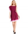 Vince Camuto highlights this dress with vibrantly colored, tiered detail at the side and hem.