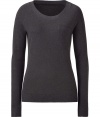 Stylish long sleeve shirt in a fine charcoal grey wool-viscose blend - Especially soft and very nice quality - Feminine round neck, small breast pocket -  Long, slim sleeves - The top is cut snugly, slightly fitted and beautifully long - An ideal basic to combine in many ways  - For the office with a classic suit, for evening with biker pants, jeans