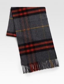 Iconic plaid design enhances this luxurious winter staple.Fringed endsCashmere12W x 66HImported Iconic plaid design enhances this luxurious winter staple.Fringed endsCashmere12W x 66HImported