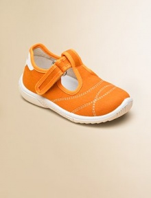Easy on and off with grip-tape closure, these canvas kicks are cheery in a bold hue with contrast stitching.Grip-tape t-strapCanvas upperCanvas liningRubber solePadded insoleImported Easy on and off with grip-tape closure, these canvas kicks are cheery in a bold hue with contrast stitching.Grip-tape t-strapCanvas upperCanvas liningRubber solePadded insoleImported