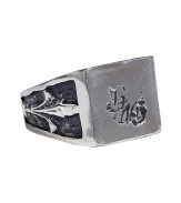 Old-school cool gets a superbly modern twist in Maison Martin Margielas silver signet ring - Blackened accents, textural sides - An edgy signature statement piece