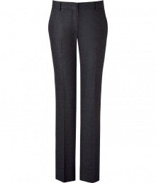 Luxurious pants made ​.​.of fine charcoal grey wool - In the elegant, new silhouette with straight legs and flattering creases - Moderately high rise - A classic AND fashionable look that works great for the office, leisure and evening - Looks mature, serious and dressed up - A great basic piece to wear with blouses, tops, cardigans