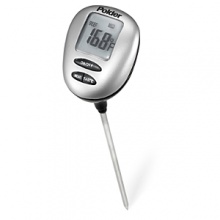 Allows a quicker transfer of heat to the sensing probe resulting in reading times as fast as 6-8 seconds (up from the standard 10-30 seconds most thermometers offer). Ergonomic design for comfort and easy reading angle. Preset buttons let you cook to your liking for meat type and doneness. Water resistant design for safe cleaning under running water. SPEED-READ™ probe for quick results. Large, easy-to-read screen. Celsius / Fahrenheit button. Includes battery and protective sheath with USDA food temperature chart Allows a quicker transfer of heat to the sensing probe resulting in reading times as fast as 6-8 seconds (up from the standard 10-30 seconds most thermometers offer). Ergonomic design for comfort and easy reading angle. Preset buttons let you cook to your liking for meat type and doneness. Water resistant design for safe cleaning under running water. SPEED-READ™ probe for quick results. Large, easy-to-read screen. Celsius / Fahrenheit button. Includes battery and protective sheath with USDA food temperature chart