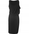 Luxurious dress in fine rayon - elegant black - classic shift cut with feminine crew neck and slightly broader straps - new: slim top with Toga-style drapes - accentuated waist - sharply figure-hugging cut, knee-length (typical pencil cut) extremely high quality, very comfortable to wear - finally a cool little black dress - world class gown for many nice occasions - pair with gladiator booties, pumps or peep-toes