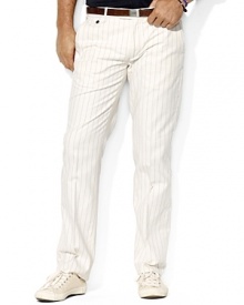 The distinguished Briton fit in a luxe cotton-wool blend lends a dapper aesthetic to a sharp dress pant. The distinguished Briton fit in a luxe cotton-wool blend lends a dapper aesthetic to a sharp dress pant.