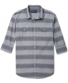 Thick stripes and modern accents give this American Rag button down it's cool personality.