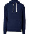 Stylish sweatshirt in fine navy cotton blend - A rugged and cool look from American sportswear maestro Ralph Lauren - Super-soft, machine washable material, slimmer cut - Drawstring hood, long sleeves with elbow patches - Oversize pouch pocket - An ideal modern basic for sports and leisure - Pair with denim, chinos, cords and any athletic pants