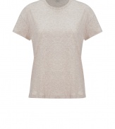 Stylish t-shirt in pure, light beige Pima cotton - Supremely soft and lightweight, ideal for layering - Classic crew neck and short sleeves - Straight, relaxed silhouette - The standout detail: shirt hem hangs longer in the back - A chic twist on a wardrobe staple, great for everyday - Pair with skinny jeans, slim 7/8 trousers or a pencil skirt