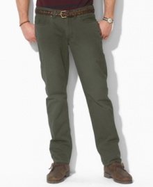 A casual pant is tailored from sun-faded mid-weight chino, designed for authentic five-pocket styling and a straight leg. A casual pant is tailored from sun-faded mid-weight chino, designed for authentic five-pocket styling and a straight leg.
