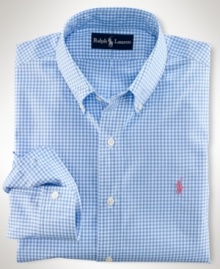 A handsome classic-fitting sport shirt is tailored for comfortable style from lightweight cotton poplin with a heritage gingham design. A handsome classic-fitting sport shirt is tailored for comfortable style from lightweight cotton poplin with a heritage gingham design.
