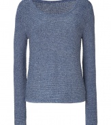 With a cool textural marled knit and effortless look, Rag & Bones blue cotton pullover is a modern classic - Wide neckline, long sleeves - Slim fit - Wear with a tissue tee, coated skinnies and flats