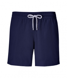 A brand original style since the 70s, Vilebrequins Moorea swim trunks are as iconic as they are cool - Waterproof elastic waistband, back flap pocket, side slit pockets, back eyelets for release of water, durable drawstring cord with stainless metal aglets, interior cotton briefs - Classic slim fit - Wear in the water, or post-swim with a polo and flip-flops - Comes with a logo printed drawstring pouch