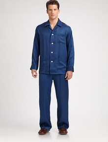A subtle shadow stripe adds definition and a clean finish to a traditional pajama set, woven from luxurious silk for a fit and feel of superior softness. Silk. Hand wash. Imported.SHIRTButton-frontChest, waist patch pocketsPANTSSide elastic waistbandInseam, about 31 A subtle shadow stripe adds definition and a clean finish to a traditional pajama set, woven from luxurious silk for a fit and feel of superior softness. Silk. Hand wash. Imported.SHIRTButton-frontChest, waist patch pocketsPANTSSide elastic waistbandInseam, about 31