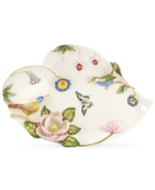 For nature lovers. Sculpted with colorful wildlife, the Botanic Hummingbird heart platter is designed to accent more than just your dinner table. From Portmeirion's serveware and serving dishes collection. For nature lovers. Sculpted with colorful wildlife, the Botanic Hummingbird heart platter is designed to accent more than just your dinner table. From Portmeirion's serveware and serving dishes collection.