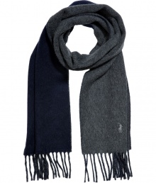 Wrap up in luxe style with this reversible two-tone scarf from Polo Ralph Lauren - Two-tone wool-blend scarf with fringed trim - Pair with a cashmere pullover, straight leg jeans, a parka, and suede ankle boots Wrap up in luxe style with this reversible two-tone scarf from Polo Ralph Lauren - Two-tone wool-blend scarf with fringed trim - Pair with a cashmere pullover, straight leg jeans, a parka, and suede ankle boots