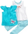 It's your choice. Deciding on her outfit will be simple with this darling 3-piece shirts and capri pant set from Nannette.