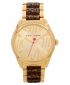 Show your spots with this golden watch from Betsey Johnson. Prettied up with leopard print and heart accents.