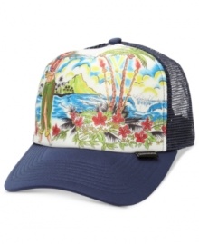 Paradise found. This tropical graphic trucker hat from Quiksilver tops off your chilled-out style.