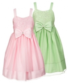 Take a bow. She'll be ready to step out and be the center of attention in this sparkly dress from Princess Faith that's sure to make everyone star struck. Take a bow. She'll be ready to step out and be the center of attention in this sparkly dress from Princess Faith that's sure to make everyone star struck.