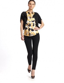 Cropped button-front design with tulip sleeves and shirring at the hem, is at once polished and chic.Scoop neckline Button front Short tulip sleeves Shirred side hem Fully lined About 17 from shoulder to hem Rayon Dry clean Made in Italy