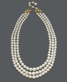 Add the perfect extra touch to your evening wear. This elegant three row necklace by Charter Club features shimmery white simulated plastic pearls (10 mm) in a mixed metal setting. Approximate length: 15 inches.