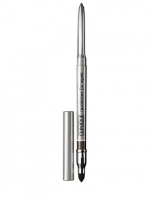 Clinique's automatic eye pencil twists up. Glides on. Smudges to a smooth blur of colour. Silky formula slinks on, lining, defining, with the greatest of ease. 0.01 oz. Clinique's automatic eye pencil twists up. Glides on. Smudges to a smooth blur of colour. Silky formula slinks on, lining, defining, with the greatest of ease. 0.01 oz.