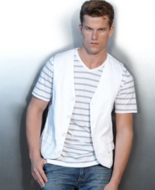 Up the ante on any casual look with this white-denim vest from INC International Concepts.