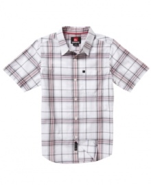 He'll be looking handsome in this casual button-down plaid shirt from Quiksilver, a perfect choice for summer days. He'll be looking handsome in this casual button-down plaid shirt from Quiksilver, a perfect choice for summer days.