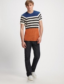 Bold stripes and endless casual style defines this classic crewneck shaped in superior, soft cotton jersey.CrewneckCottonMachine washImportedAdditional Information Men's Shirts & Sweaters Size Guide Bold stripes and endless casual style defines this classic crewneck shaped in superior, soft cotton jersey.CrewneckCottonMachine washImportedAdditional Information Men's Shirts & Sweaters Size Guide