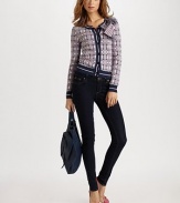 Front bow details and a charming plaid pattern make this preppy layer a must-have for the season.ScoopneckButton-down frontLong sleeves with ribbed cuffsPlaid-print front and sleeves with contrast back panelRibbed hemAbout 19½ from shoulder to hem64% cotton/36% viscoseDry cleanImported Model shown is 5'10 (177cm) wearing US size Small.