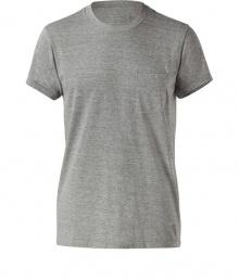 Stylish T-shirt made of light grey heather cotton - Wonderfully pleasant and soft - A classic, with a high crew neck, short sleeves and chest pocket - Slim, straight and moderately long - Ingenious summer basic, which is so versatile - Wear either under a sweater, jacket or solo - Styling: fits with jeans, cargo pants, chinos or shorts