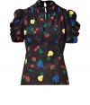 With a 1970s-inspired silhouette and a bold print, this Anna Sui top boasts effortless new-season style - V-neck, gathered short sleeves, fitted silhouette, back button closure, all-over fruit print - Style with cropped trousers, a blazer, and platform pumps