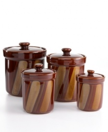 Store dry ingredients and keep baked goods fresh with Avanti Brown stoneware canisters. Brushed earth tones awash in reactive glaze give your kitchen a warm, inviting glow. In four sizes to accommodate flour, sugar, biscuits and more. Store dry ingredients and keep baked goods fresh with Avanti Brown stoneware canisters. Brushed earth tones awash in reactive glaze give your kitchen a warm, inviting glow. In four sizes to accommodate flour, sugar, biscuits and more.