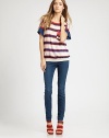 Vibrant stripes imbue this featherweight silk and cashmere pullover with a touch of sporty-chic.ScoopneckPleated shouldersLayered short sleevesRibbed hemAbout 26 from shoulder to hem85% silk/15% cashmereDry cleanImportedModel shown is 5'10 (177cm) wearing US size Small.
