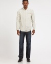 Slim-fitting casual basic tailored in printed linen.ButtonfrontChest patch pocketLinenDry cleanImported