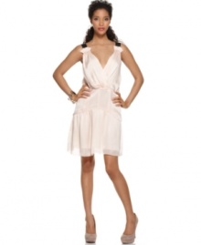 Airily sweet, this light shadow-striped Rachel Rachel Roy dress is subtly ruffled for a feminine look!