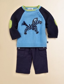 Your little boy will go wild for this cozy, cotton sweater with elbow patches, a cuddly zebra appliqué and shoulder buttons for easy on and off.CrewneckLong sleevesButton shouldersRib-knit neckline, cuffs and hemCottonMachine washImported Please note: Number of buttons may vary depending on size ordered. Your little boy will go wild for this cozy, cotton sweater with elbow patches, a cuddly zebra appliqué and shoulder buttons for easy on and off.CrewneckLong sleevesButton shouldersRib-knit neckline, cuffs and hemCottonMachine washImported Please note: Number of buttons may vary depending on size ordered.