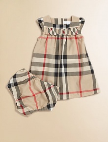 A precious, check-adorned set with a pleated bodice and cap sleeves.SquareneckShort cap sleevesBack buttonsPleated bodiceCottonMachine washImported Please note: Number of buttons may vary depending on size ordered. A precious, check-adorned set with a pleated bodice and cap sleeves.SquareneckShort cap sleevesBack buttonsPleated bodiceCottonMachine washImported Please note: Number of buttons may vary depending on size ordered.