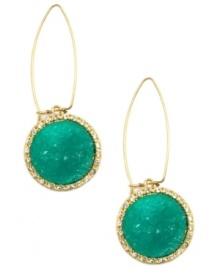 Green is totally the glam color of the season. RACHEL Rachel Roy's sparkling druzy style features bold circles edged by glass accents. Set in gold-plated mixed metal. Approximate drop: 2-3/4 inches.