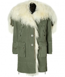 The always favorite army coat gets an ultra luxe remix in Ermanno Scervinos dramatic fur trimmed version, guaranteed to make a seriously stylish statement - Fur lined zippered hood, long sleeves, snap detailed cuffs, button-down front, patch and slit pockets, back vent, classic straight fit - Pair with edgy leggings and chunky moto boots The always favorite army coat gets an ultra luxe remix in Ermanno Scervinos dramatic fur trimmed version, guaranteed to make a seriously stylish statement - Fur lined zippered hood, long sleeves, snap detailed cuffs, button-down front, patch and slit pockets, back vent, classic straight fit - Pair with edgy leggings and chunky moto boots
