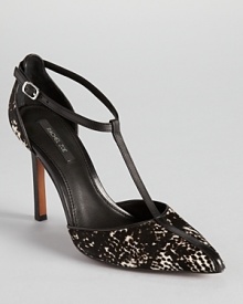 Black, white and spotted all over, Rachel Zoe's calf hair Karolina pumps show off a unique t-strap silhouette that extends along a pointed toe. Black, white and spotted all over, Rachel Zoe's calf hair Karolina pumps show off a unique t-strap silhouette that extends along a pointed toe.