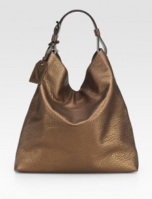 Shapely and simple, in metallic tumbled grain leather, this softly slouched hobo has ample room, like your favorite tote.Adjustable smooth leather top handle, 7 drop Open top One inside zip pocket Two inside open pockets Cotton lining 15W X 15H X 4½D Imported Shapely and simple, in metallic tumbled grain leather, this softly slouched hobo has ample room, like your favorite tote.Adjustable smooth leather top handle, 7 drop Open top One inside zip pocket Two inside open pockets Cotton lining 15W X 15H X 4½D Imported