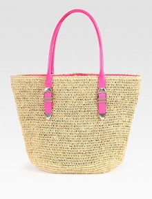This essential carryall is rendered in woven raffia and trimmed with brightly colored leather.Double leather top handles, 9 dropOne inside zip pocketThree inside open pocketsNylon lining18½W X 15H X 4½DImported This essential carryall is rendered in woven raffia and trimmed with brightly colored leather.Double leather top handles, 9 dropOne inside zip pocketThree inside open pocketsNylon lining18½W X 15H X 4½DImported