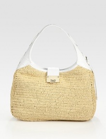 EXCLUSIVELY AT SAKS. Woven raffia pairs with leather in a slouchy hobo silhouette.Top handle, 7¾ dropFlap-lock closureOne inside zip pocketCotton lining15½W X 10¾H X 6DMade in Italy EXCLUSIVELY AT SAKS. Woven raffia pairs with leather in a slouchy hobo silhouette.Top handle, 7¾ dropFlap-lock closureOne inside zip pocketCotton lining15½W X 10¾H X 6DMade in Italy