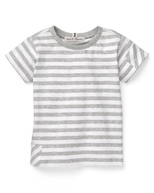 Bold stripes and contrasting patch details add boyish charm to a Pearls & Popcorn tee. Bold stripes and contrasting patch details add boyish charm to a Pearls & Popcorn tee.
